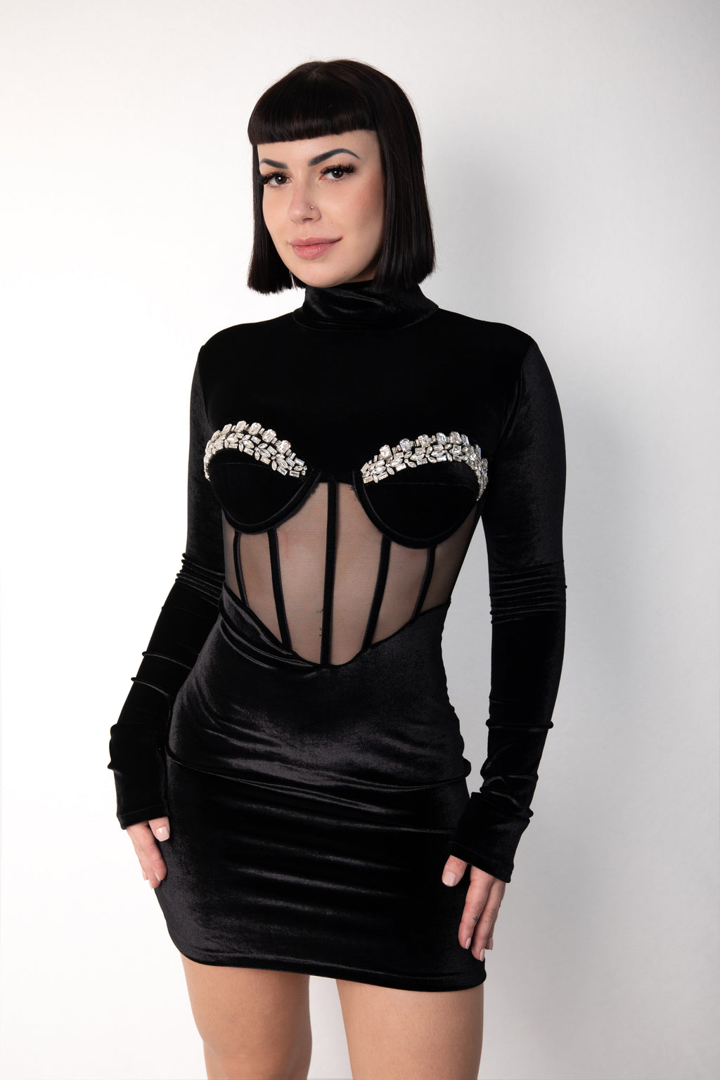 Amen - Velvet jeweled mini dress