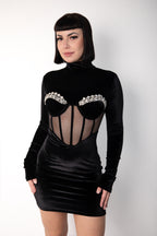 Amen - Velvet jeweled mini dress